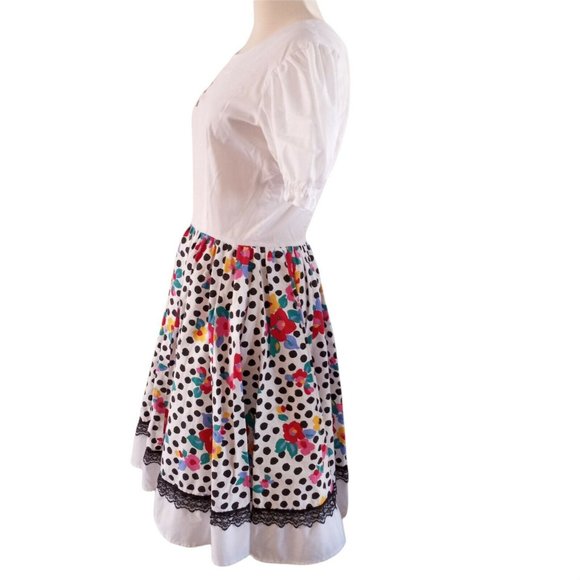 Vintage Square Dancing Dress Swing Polka Dot Floral  Handmade Size 12 - Picture 8 of 10
